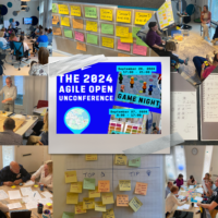 Collage van foto's genomen tijdens de TrailBlazers 2024 Agile Open